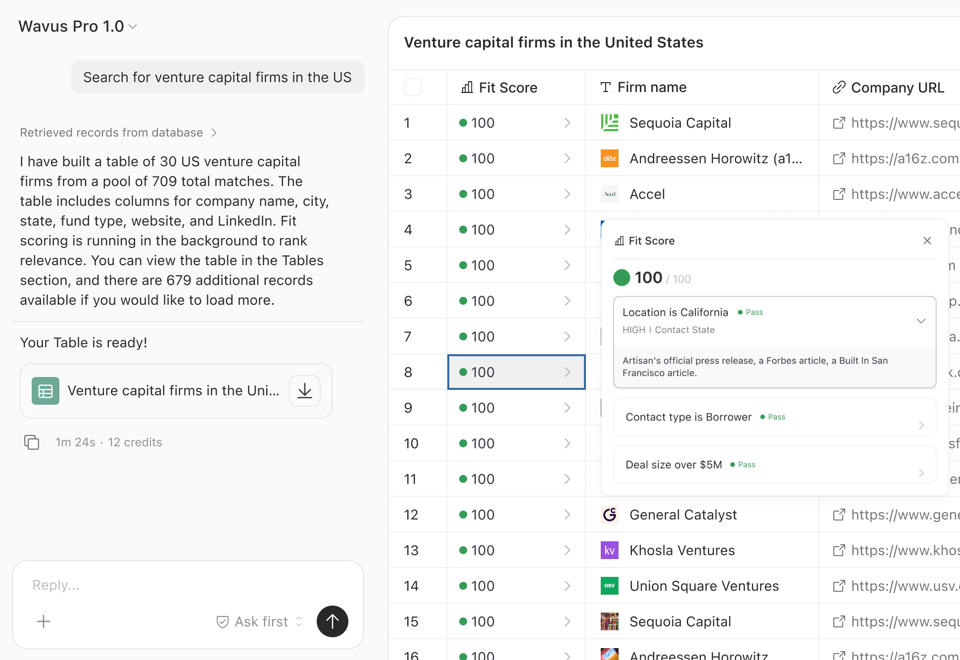 Wavus prospect intelligence product interface